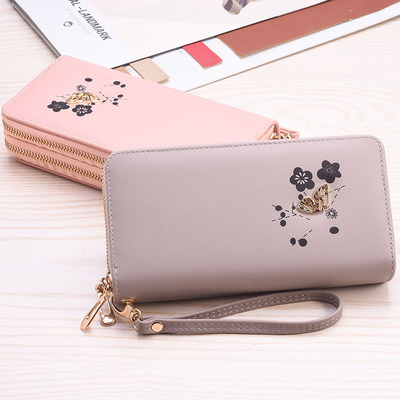 The new wallet lady have more cash than can be accounted for Dual zippers Refinement butterfly hardware printing High-capacity Mobile phone bag Cross border customized