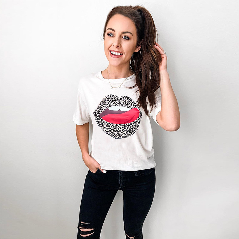 lip tongue printing short-sleeved T-shirt NSKL35521