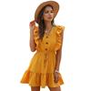 Cross -border European and American style women's clothing 2020 summer Wish new yellow V -neck lotus leaf edge bubble lace