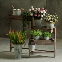 复古做旧插花铁桶假花摆件花店装饰花桶架铁皮创意假草多肉花盆栽