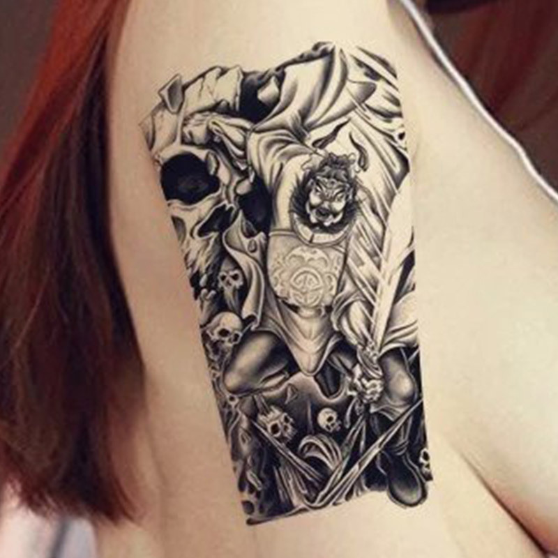 狼头纹身贴纸防水男经典滴血狼头刺青大图胸前花臂纹身贴纸