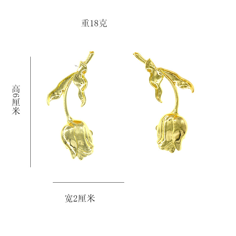 Retro Three-dimensional Rose Earrings Nihaojewelry Wholesale Fashion Exaggerated Golden Rose Earrings Texture Earrings Ear Clips display picture 2