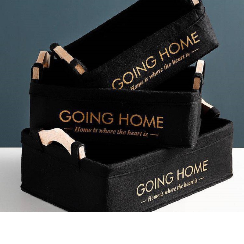 Nórdico fieltro cesta de almacenamiento mango de madera ropa misceláneas cosméticos cesta de almacenamiento de escritorio