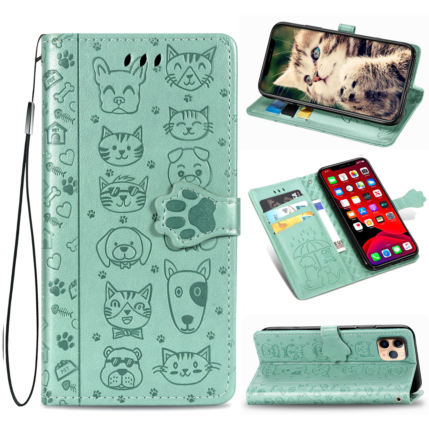 Embossed Leather Phone Case Wallet Card Holder For Iphone_voghion.com