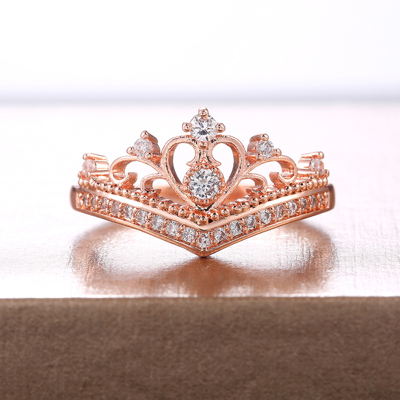 3g Weight Artificial Gemstones Inlay Material Travel Occasion Copper Material Geometric Pattern Women'S Gender White, Gold Color Creative Micro-encrusted Zircon Ladies Crown Copper Ring Classic Fashion Hand Jewelry 5