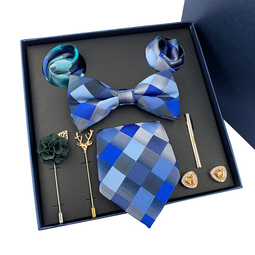  New Men's Tie Light Luxury Gift Box Wedding Tie Tie Pocket Square Brooch Cuff Father's Day Gift Box