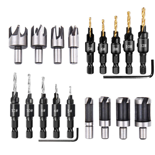Cork drill claw type barrel type cork drill bit combination tool cross-border titanium plated hexagonal handle woodworking countersink drill bit set