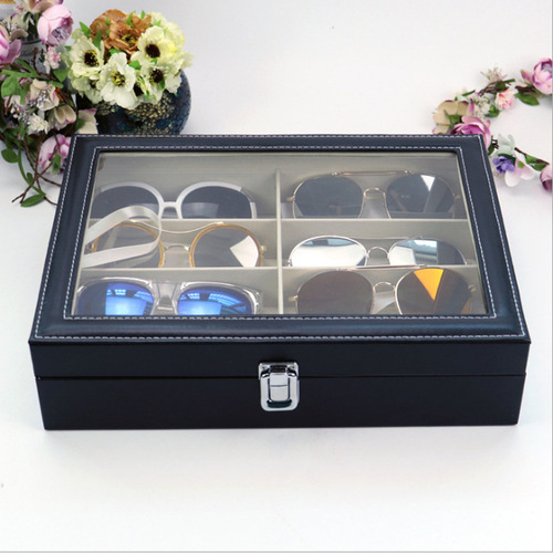 Mirror Storage Cart Display Box with Lid Leather 8-Compartment Sunglasses Case Sunglasses Packaging Box Leather Box