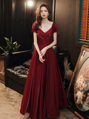 Evening Dresses cocktail party banquet dress vestido de banquete de cóctel Maid wedding wine red banquet evening dress dress female engagement dress dress