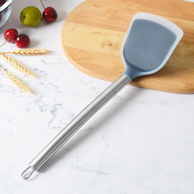 厂家直销批发不锈钢管柄半透明不粘锅中式硅胶铲烹饪勺铲硅胶厨具|ms