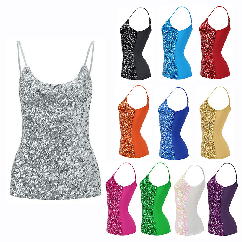 Summer Solid Color Sequin Sleeveless Sexy Inner Round Neck Stitching Slim-fit Small Camisole Vest