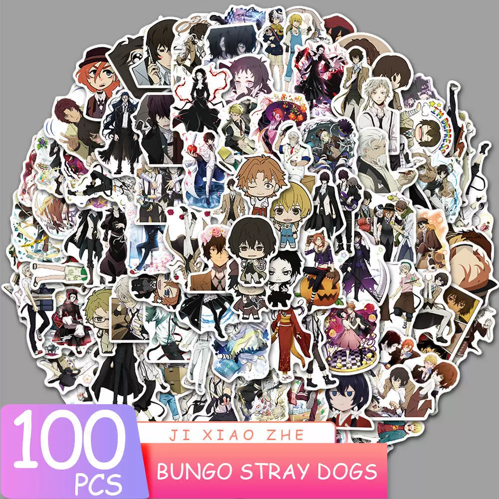 100 штук аниме-наклеек с граффити в стиле Bungo Stray Dogs для багажа, бутылок с водой, ноутбуков, гитар, автомобилей, ПВХ-наклейки для кузовов транспортных средств.