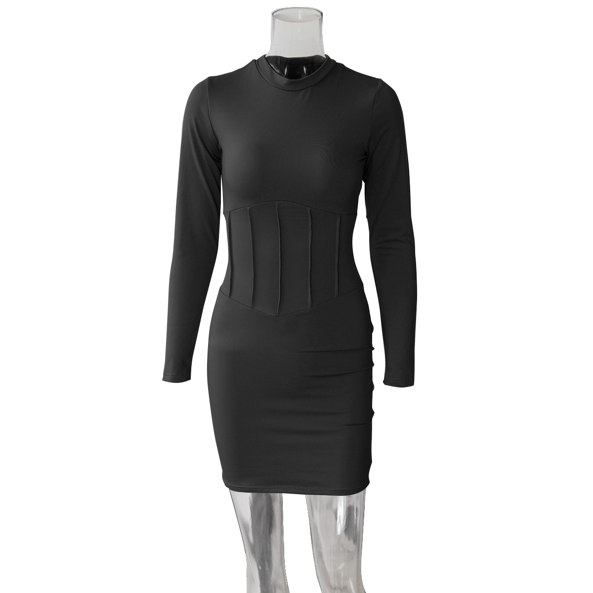 long-sleeved slim pleated dress  NSZY17819