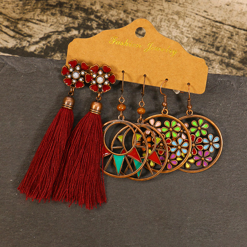 European and American retro cross-border earrings, bohemian style tassel set, Amazon best-selling earrings combination, factory direct sales