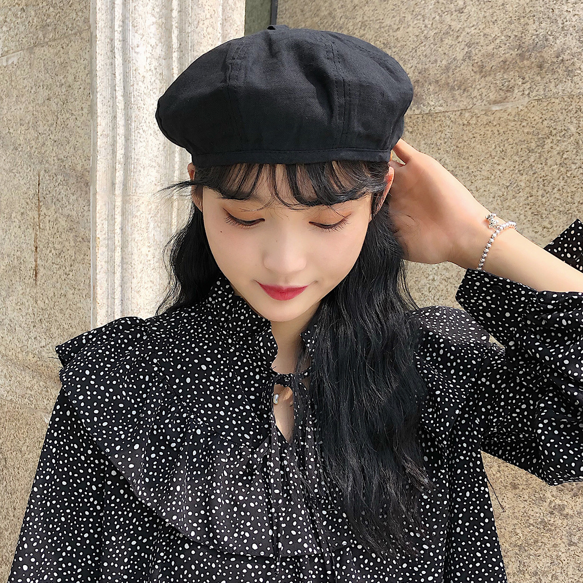 button double-sided solid color beret hat NSTQ21349