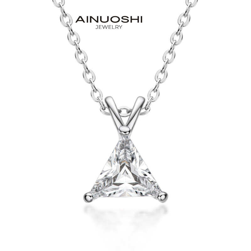 AINUOSHI Korean-style Personalized models 925 Sterling Silver Necklace Triangle cutting Pendant Necklace