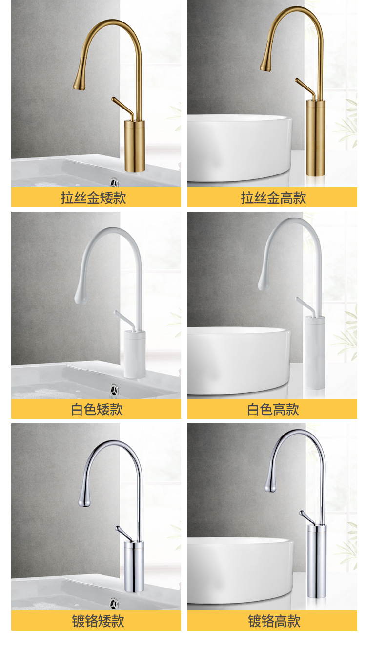 Wholesale copper single-hole washbasins, hot and cold faucets, countertop and under-counter basins, European-style baked paint chrome-plated rotating faucets from the manufacturer undefined