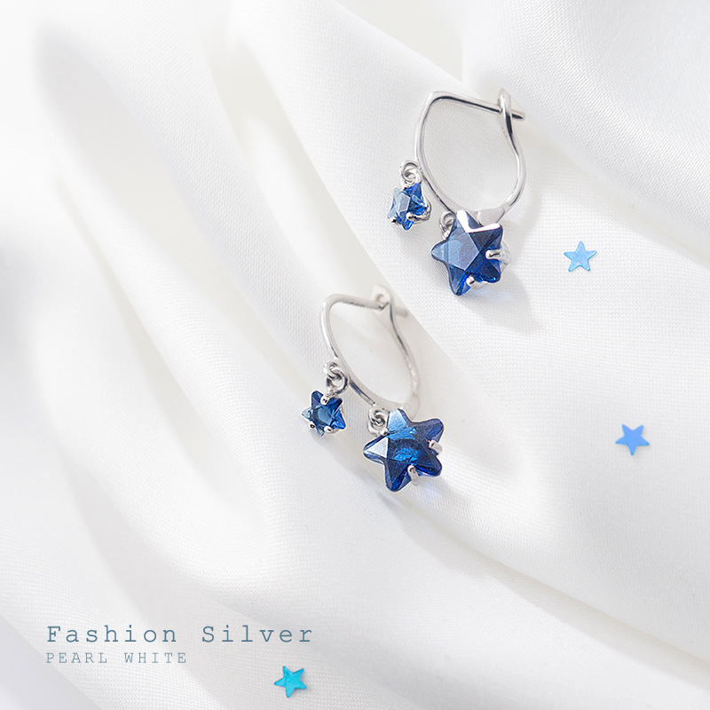Pendientes de estrellas Arochi Elegante Pendientes de estrella de cinco puntas azul oscuro Moda s925 Pendientes cortos de plata Mujer G6262