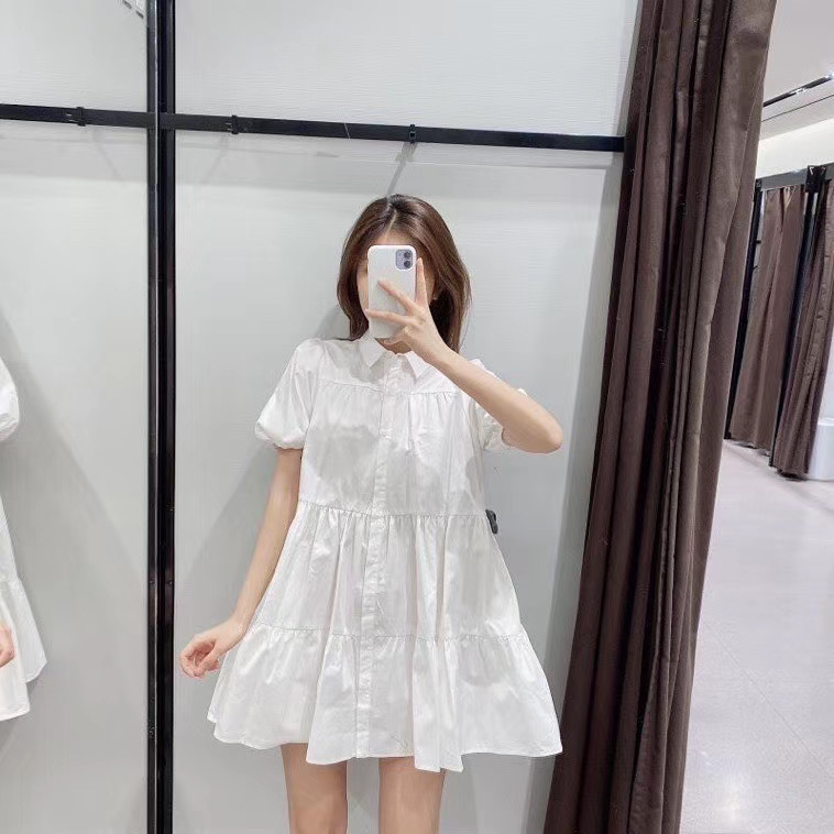 ZR2021新款女装气质简约宽摆府绸衬衣连衣裙子02648202250