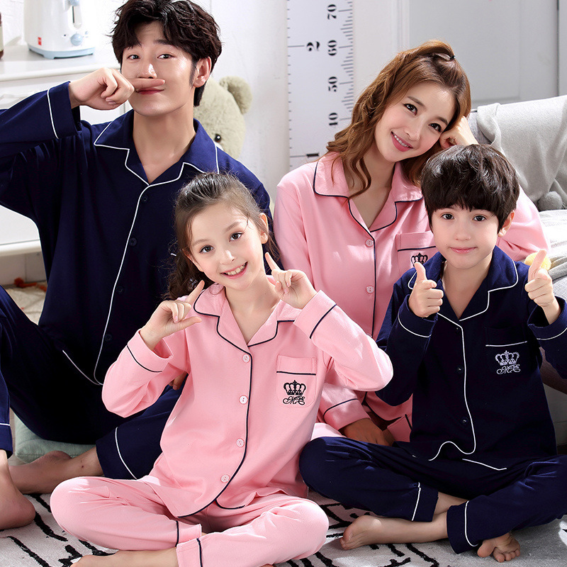 Spring and autumn season Parenting pajamas pure cotton Long sleeve A Three Mother and daughter lovers Family home outfit Children tracksuit