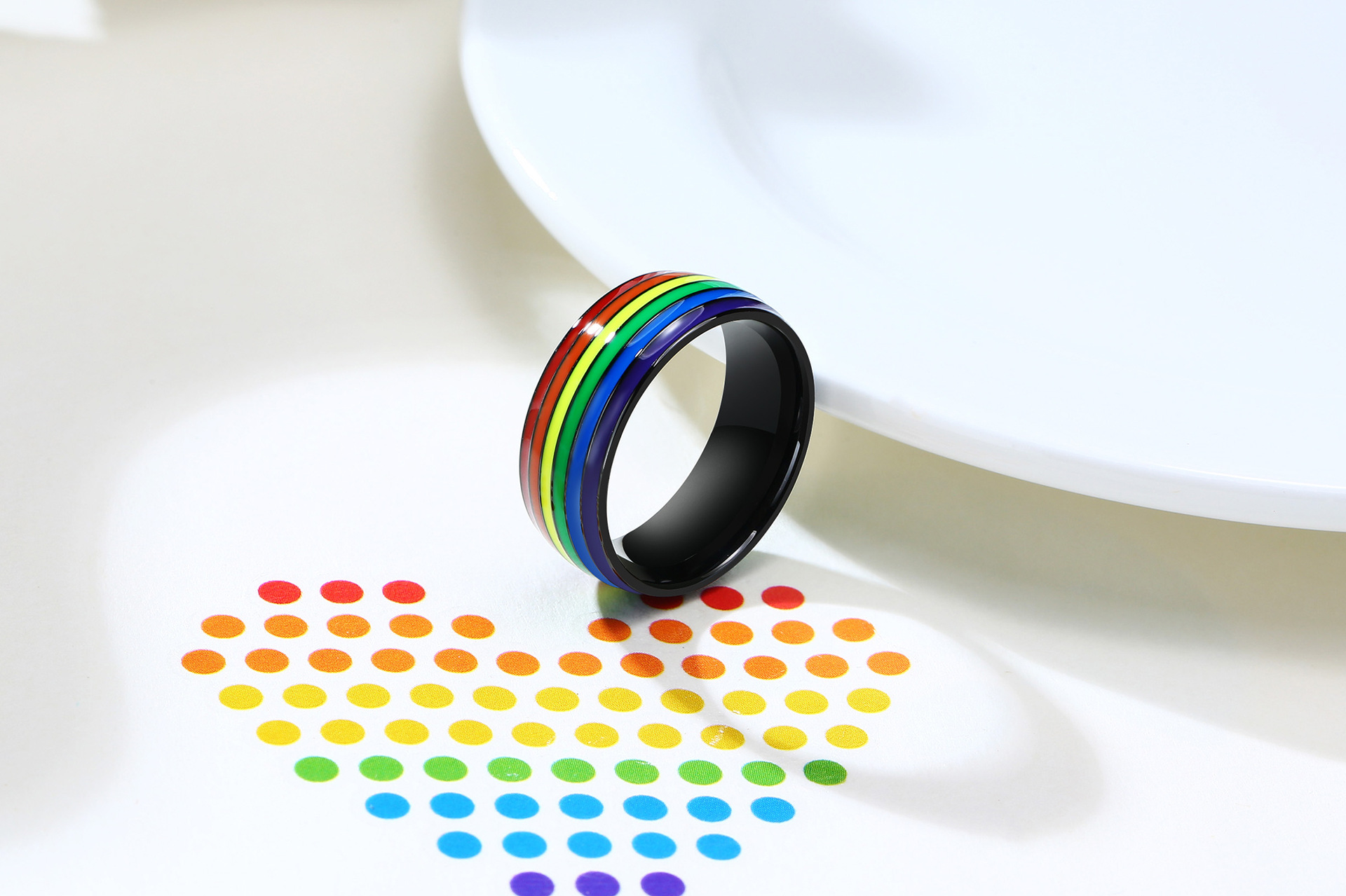 Fashion Geometric Rainbow Titanium Steel Rings Epoxy Stainless Steel Rings display picture 1