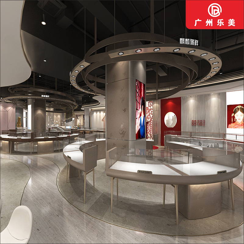 专业设计定制新款珠宝展示柜不锈钢壁柜弧形中岛柜价格实惠免安装