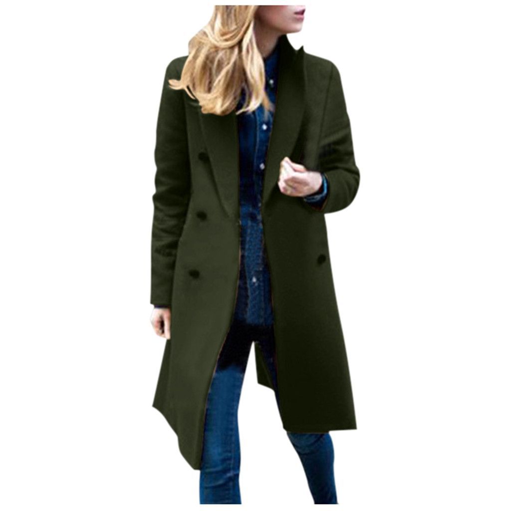 Women's middle school long large size woolen women's coat double-breasted woolen coat_voghion.com