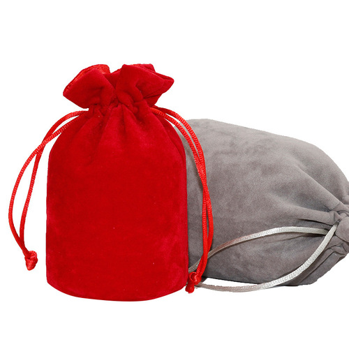 High-end velvet double-layer thickened satin-lined round bottom drawstring bag red wine bag velvet gift bag