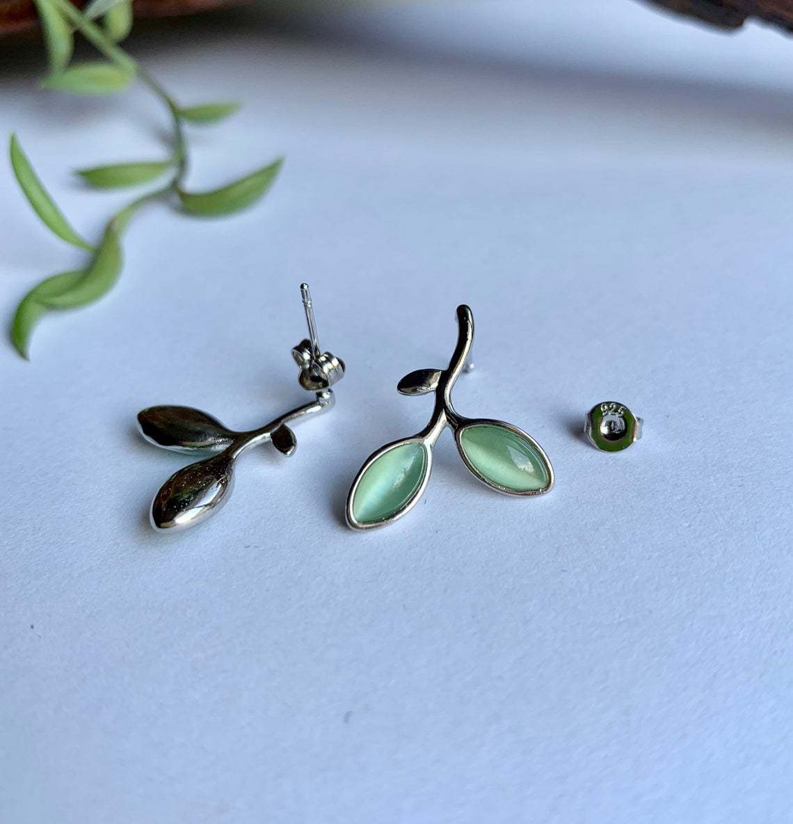 Fashion Green Leaf Earrings Ring Necklace Set Bohemian Simple Earrings