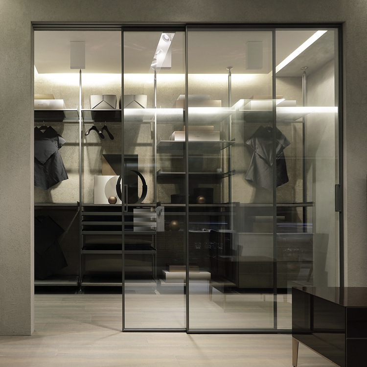 Black box Narrow Sliding door Cloakroom Hanging rail kitchen balcony aluminium alloy Sliding door customized Tempered Glass door