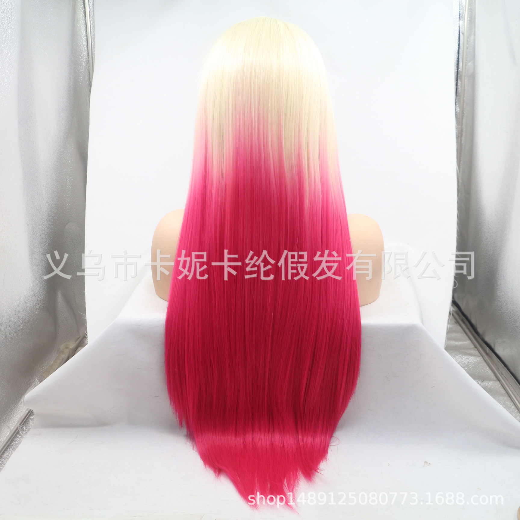 Moda europea y americana, pelo liso de longitud media, peluca de fibra química, tocado femenino, spot al por mayor