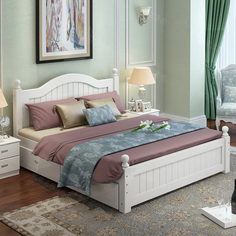 European bed white low box wedding bed double 1.8-meter bed modern economy 1.5-meter wood bed 1.2 m single bed