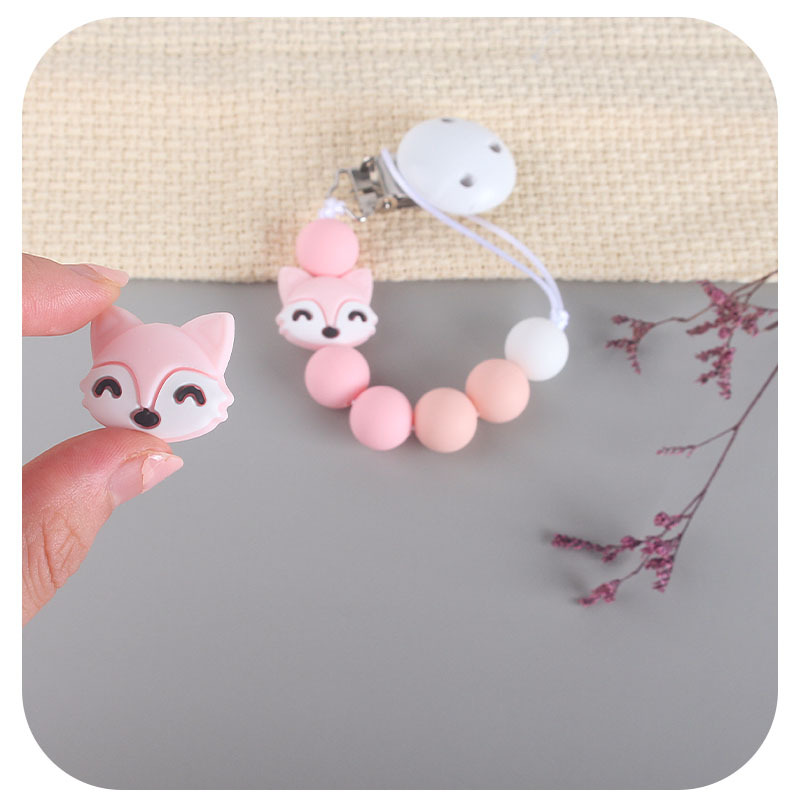 Bebé suministros de dibujos animados animal mordedor chupete cadena calmante bebé silicona mordedura goma chupete anti-gota cadena