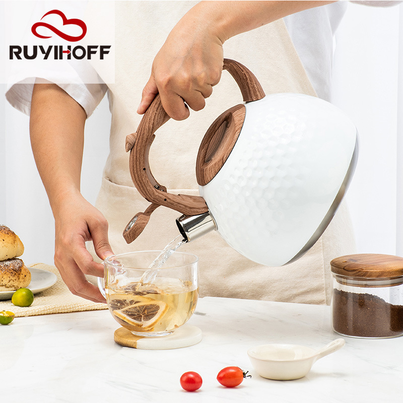 Blanco cóncavo silbato hervidor 2.8L Amazon transfronterizo venta al por mayor Hotel cocina silbato hervidor de gas Universal