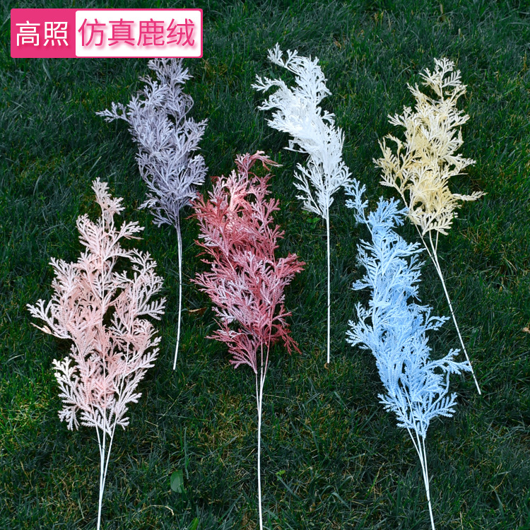 仿真鹿绒礼堂家居装饰叶材兔耳草薄荷叶鹿角草宴会厅仿真花装饰|ms