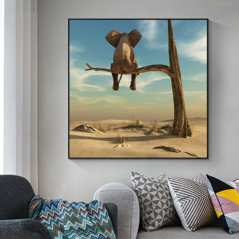 曼落 Foreign trade hot style interesting baby elephant painting on the tree for children's room poster print decoration