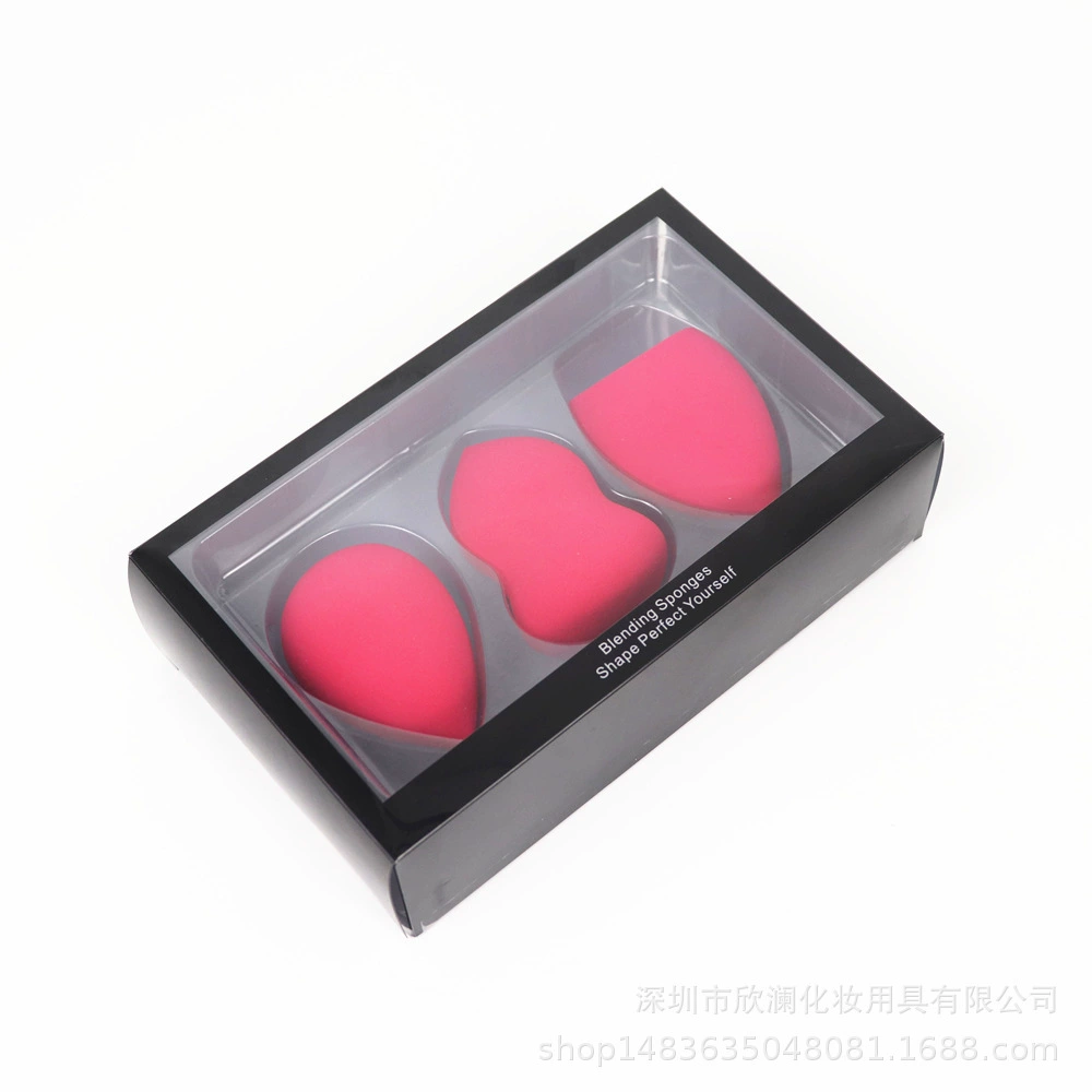 Makeup sponge set, 3-piece water-drop & gourd shapes, non-latex, expands when wet