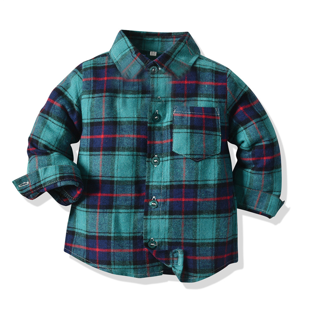 Korean style boy plaid shirt autumn fash...