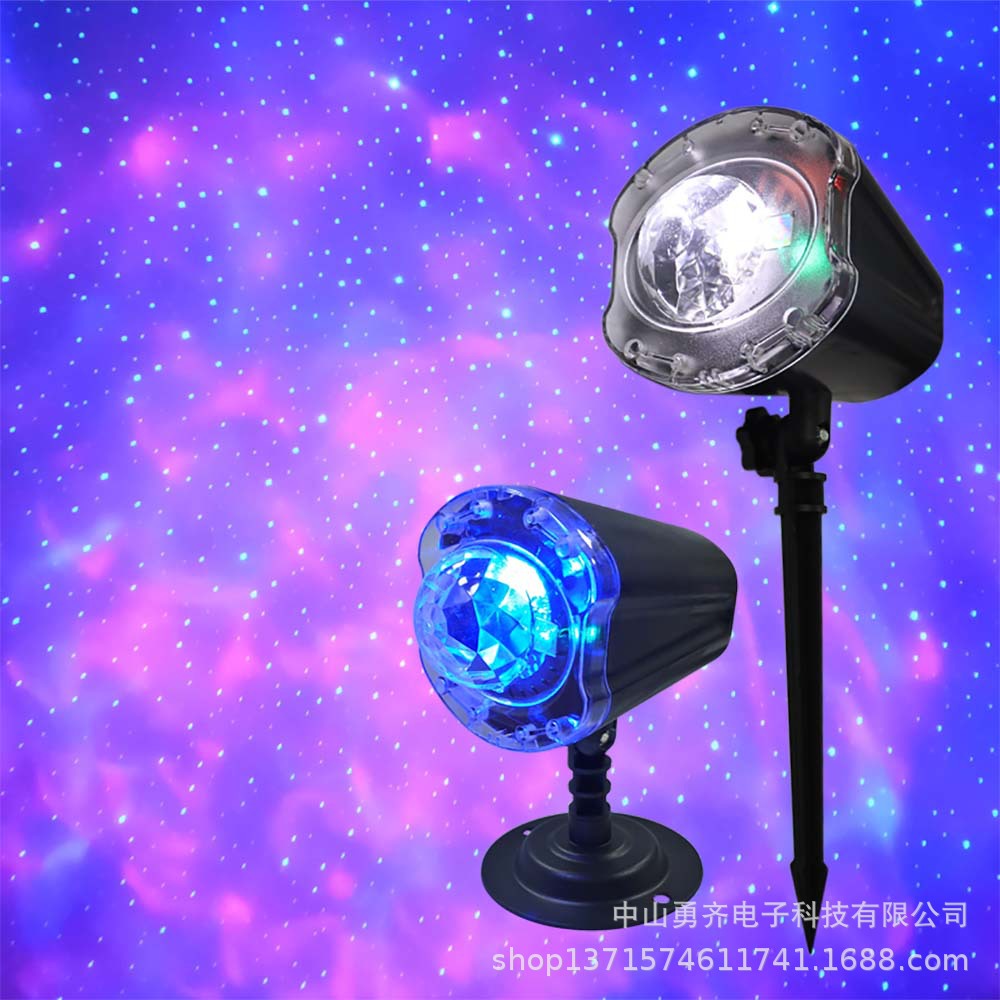 旋转投影小夜灯二合一水纹满天星圣诞插地防水装饰室内户外星空灯