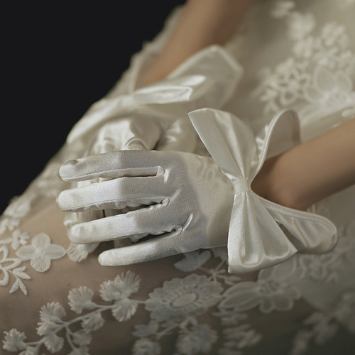 Wedding Gloves Photography Photo Photo Gloves Satin Large Bow Short Style Black/White 1040