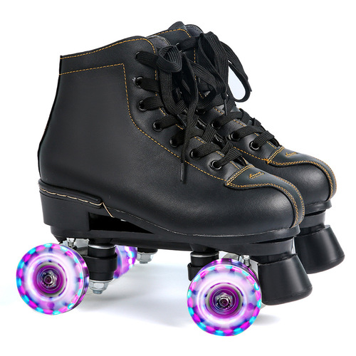  New Black and White Double Row Skates Adult Flash Roller Skates Ice Rink Wheels Roller Skates