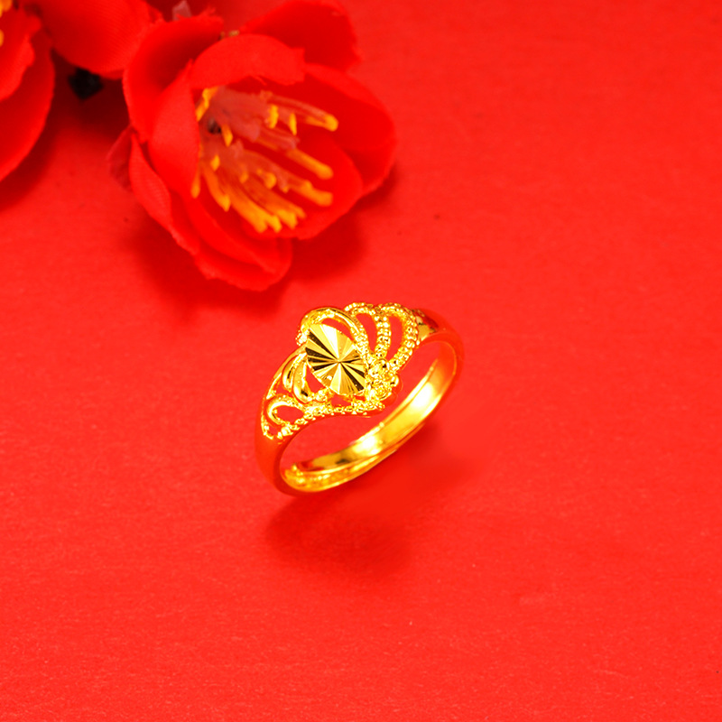 Popular exquisita moda imitación 24K oro anillo abierto de las mujeres anillo ajustable de las mujeres durante mucho tiempo no se desvanece estilo étnico