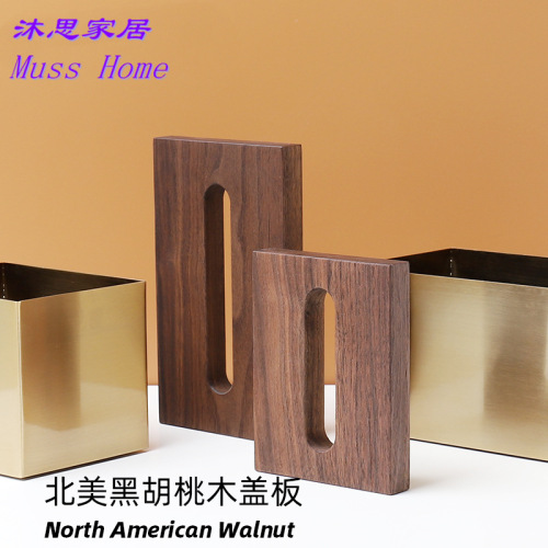 Factory-made, Affordable Luxury Nordic Instagram-Style Brass-Colored Walnut Hotel, Restaurant, Cafe, and Guesthouse Model Room Tissue Box
