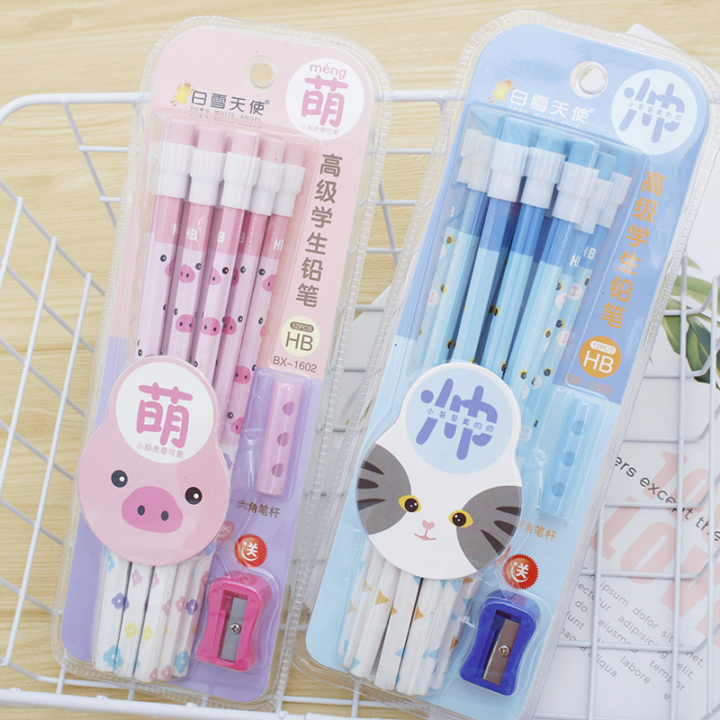 Cartoon series HB Pencil cover film 12 Skin head Six corners Blister card children write practise calligraphy customized