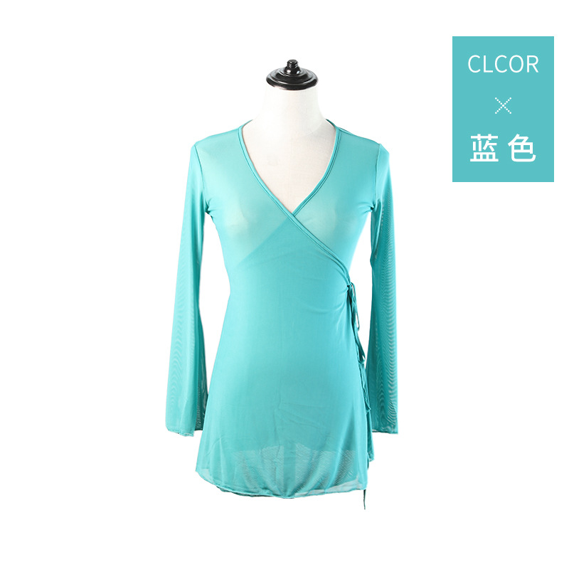 Ropa de baile para adultos de las mujeres ropa de gasa de danza clásica práctica étnica ropa de práctica de baile de malla de encanto de cuerpo superior larga