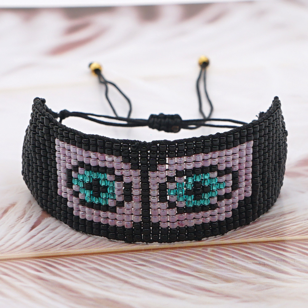 Hot-saling Ethnic Style Korean Rice Bead Woven Purple Devil Eye Bracelet For Women display picture 1