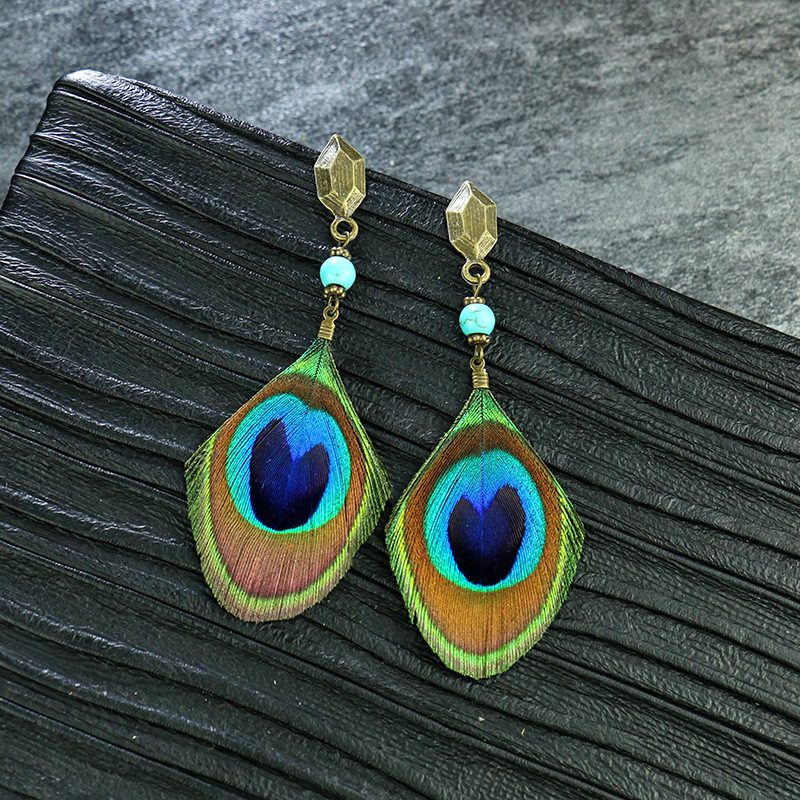 1 Paire Style Ethnique Hibou La Plume Patchwork Femmes Boucles D'oreilles display picture 3