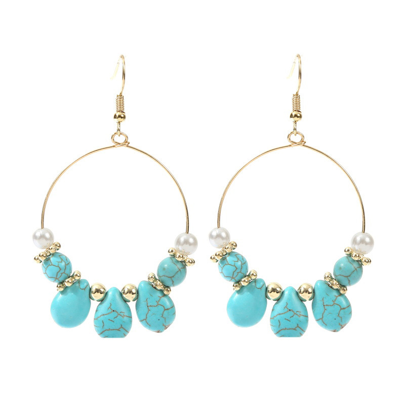 Geometric Round Turquoise Beaded Earrings Stone Trend Handmade Earrings Jewelry Wholesale Nihaojewelry display picture 5
