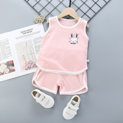 2024 new summer children's vest suit boys sports pure cotton girls casual fashion suit Korean style children's clothing