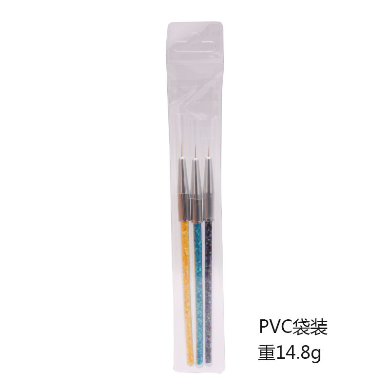 Nueva pluma de uñas Venta al por mayor 3 piezas traje pintado dibujo pluma lentejuelas pluma ultra-fino pintura flor gancho punta pluma